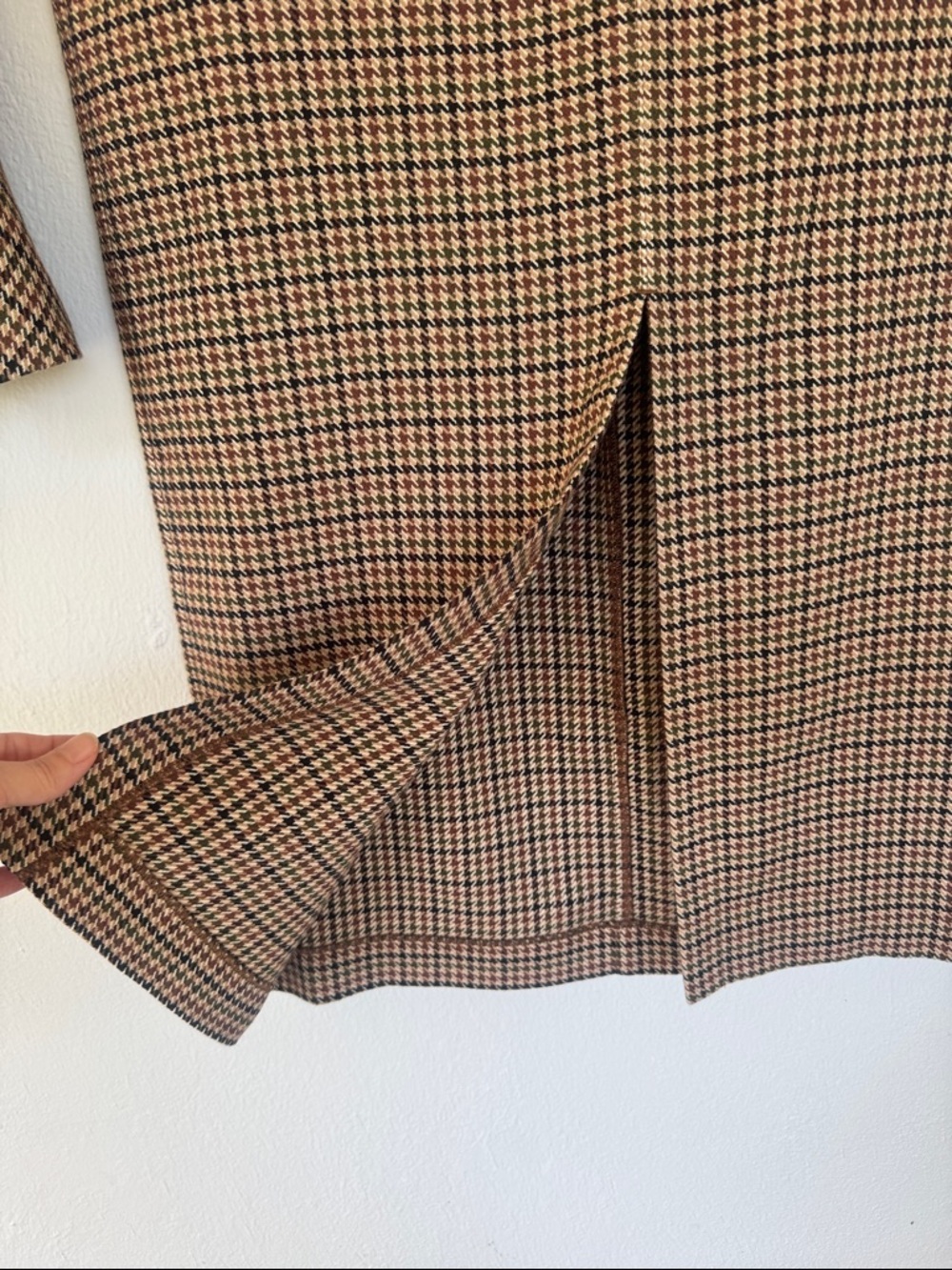 CAbi brown green houndstooth plaid print matching skirt and blazer set small - Picture 7 of 14